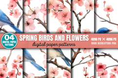 Spring Birds And Flowers Patterns PNG Product Image 1