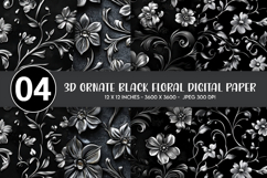 3D Ornate Black Floral Digital Paper Product Image 1