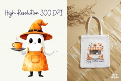 Cute Ghost Cafe Watercolor Clipart Product Image 6