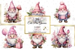 Watercolor Baby Pink Christmas Gnomes Clipart Set Product Image 4