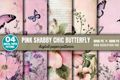 Pink Shabby Chic Butterfly Patterns PNG Product Image 1