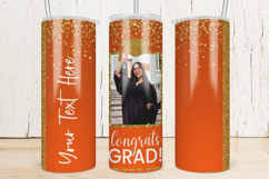 Graduation Skinny Tumbler Wrap | Orange and Gold Glitter Product Image 1
