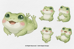 15 Bundle Watercolor Cute Frog Baby Fat Frog Green Animal Product Image 6