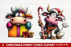 Funny Christmas Cows Clipart | Cute Holiday Farm Animal Product Image 1