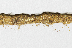 A torn piece of white paper revealing strip of gold glitter Product Image 1