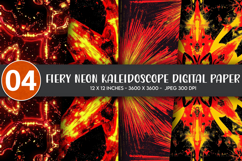 Fiery Neon Kaleidoscope Digital Paper Product Image 1