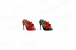 Shoes with roses, Watercolor shoes, Shoe with red roses Product Image 4