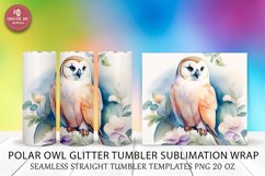 Polar Owl Glitter Tumbler Sublimation Wrap Watercolor Seamle Product Image 7