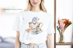 Watercolor gnome in a mug of tea with cookies, Gnome PNG Product Image 6