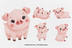 15 Bundle Watercolor Baby Pig Pink Cute Hog Farm Sticker Product Image 6
