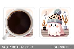 Cute Ghost Coaster Design. Halloween Sublimation Product Image 1