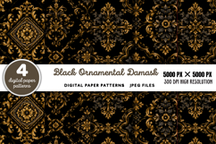 Black Ornamental Damask Patterns JPG Product Image 1