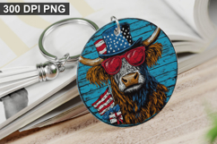 4Th Of July Highland Cow Keychain Sublimation PNG Product Image 1