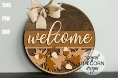 Autumn Welcome Sign SVG | Fall Leaves Door Hanger SVG Product Image 2
