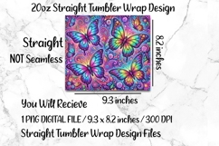 Neon Butterfly 20 OZ Skinny Tumbler Wrap Sublimation PNG. Product Image 5