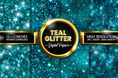 Teal Glitter Digital Papers - 04 variations Product Image 1