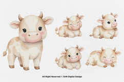 15 Bundle Watercolor Cow Kids Brown Buffalo Milk Horn Farm Product Image 6