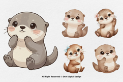 15 Bundle Watercolor Baby Otter Cute Animal Pet Kids Sticker Product Image 6