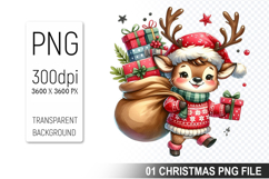 Watercolor Cute Christmas Reindeer Clipart PNG Bundle Product Image 5