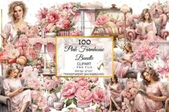 Watercolor Pink Farmhouse Clipart Bundle Floral Clipart PNG Product Image 6