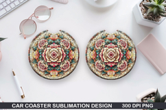 Roses Car Coaster Sublimation| Christmas Coaster PNG Design Product Image 1