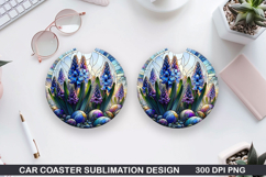Flower Car Coaster Sublimation| Winter Flowers Coaster PNG Product Image 1