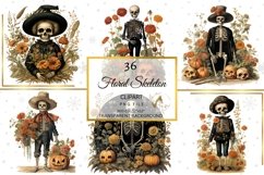 Halloween Vintage Skeleton Clipart, halloween Floral Clipart Product Image 7