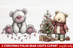 Christmas Polar Bear Lights Clipart | Cute Holiday Bear PNG Product Image 1
