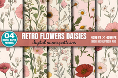 Retro flowers daisies Graphics Digital Paper Background PNG Product Image 1