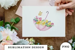 Watercolor Spring flowers umbrella png Product Image 6
