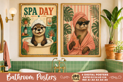 Bathroom funny animals posters, Retro 4 Posters JPG Bathroom Product Image 2