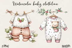 Watercolor Christmas Baby Clothesline Clipart PNG Product Image 1