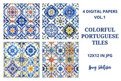 4 Colourful Portuguese Tiles Azulejos Bright Mediterranean Product Image 1