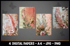 4 Vintage Feather Digital Papers I Junk Journal Page Product Image 2