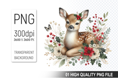 Floral Deer Clipart PNG, Watercolor Animal with Flowers Product Image 1