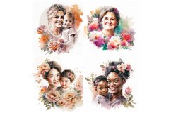 Happy Moms Floral Portrait | Mother&#039;s day Watecolor | Mother Product Image 3