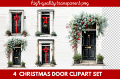 4 Christmas Door Clipart Set | Festive Holiday Front Door Product Image 1