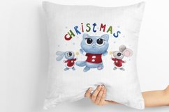 Illustration of a Christmas kitten with a hare and a mouse Product Image 4