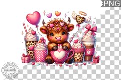 Valentine&#039;s Day Highland Cow - Valentine Clipart Sublimation Product Image 1