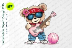 Cartoon Teddy Bear Playing Pink Guitar Clipart Product Image 1
