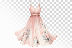 Pink Floral Sundress Watercolor PNG Summer One piece skirt Product Image 1