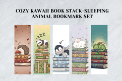 Cozy Kawaii Book Stack Bookmark Set,Printable Sleeping Anima Product Image 6
