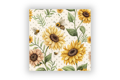Sunflower Honey Bee Seamless Digital Paper, Floral Botanical Product Image 6