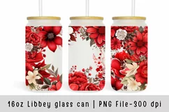 Red flower glass can wrap, Watercolor flowers sublimation Product Image 1