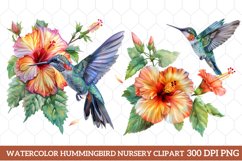 Watercolor Hummingbird Nursery Clipart, Watercolor Clipart Product Image 1