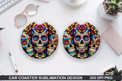 Skull Car coaster sublimation, Halloween Coaster PNG Product Image 1