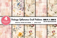 Vintage Grid Lined Ephemera Junk Journal JPG Product Image 1