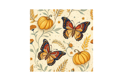 Butterfly Pumpkin Vine Digital Paper, Seamless Pattern Product Image 6