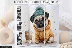 Cute Pug Coffee Tumbler Wrap|Sublimation PNG. Product Image 1