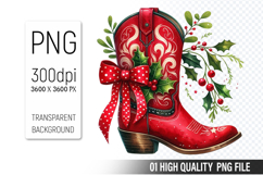 Christmas Cowboy Boots Clipart PNG, Festive Cowboy Design Product Image 1